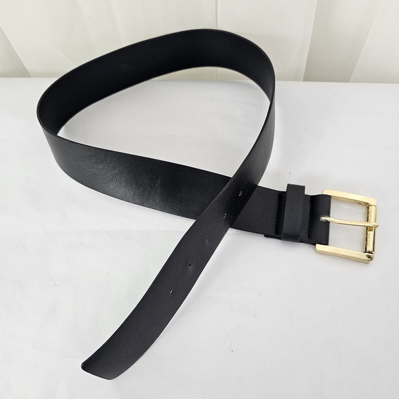 Michael Kors Wide Black Faux Leather Belt with Gold Buckle Size Medium - Picture 1 of 5
